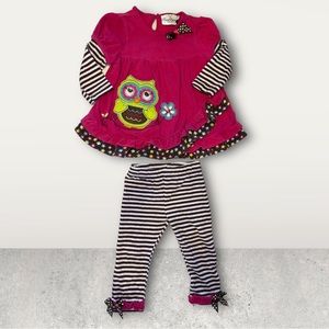 Rare Edition 12M, pink owl top, striped leggings, 2pc set. Toddler, tunic top